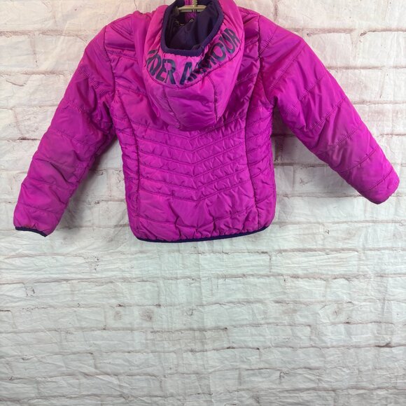Under Armour Girls 5 Fitted Dark Pink Insulated Hooded Winter Puffer Jacket - Picture 7 of 9